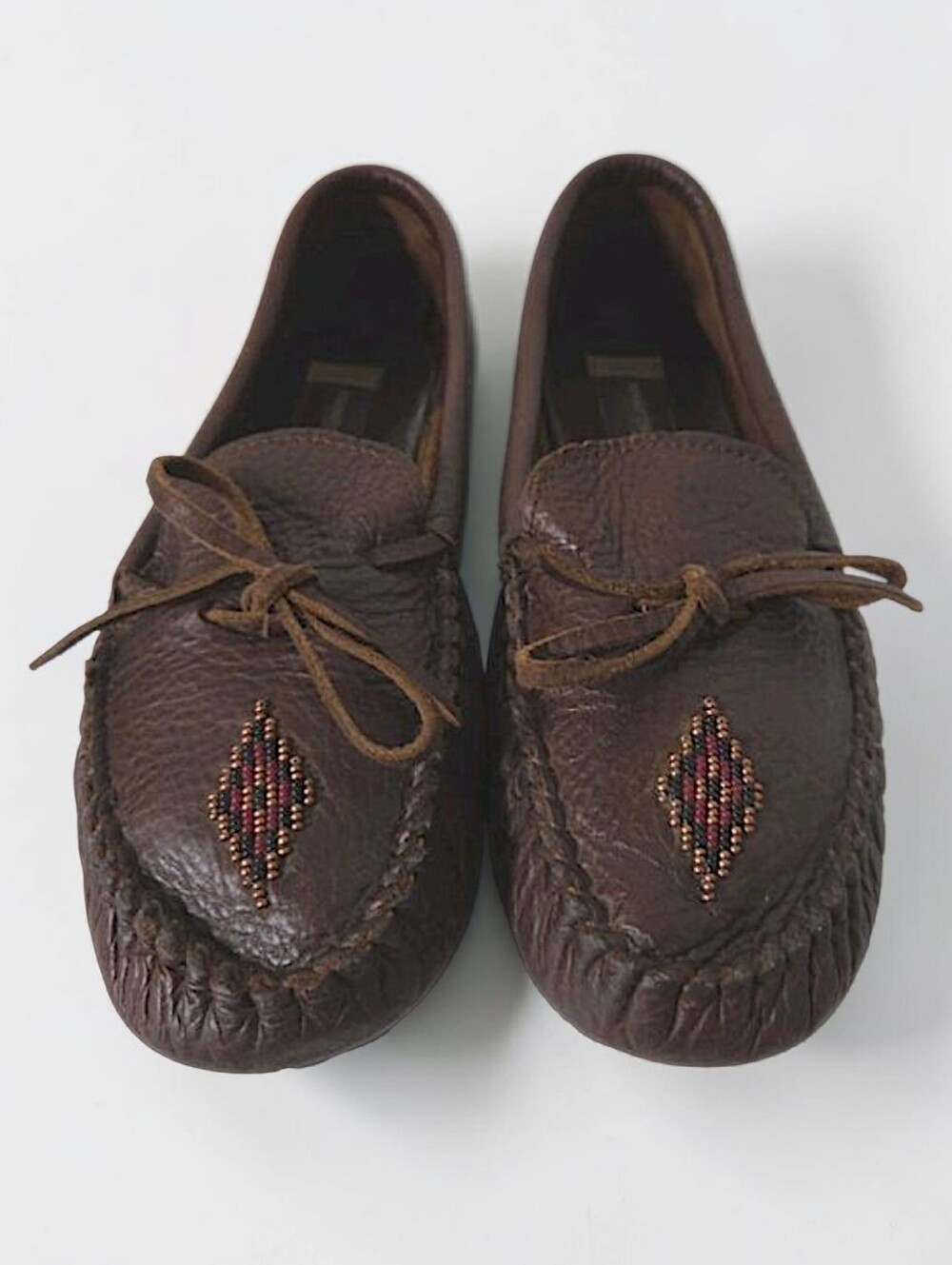 Manitobah Mukluks Kayak Beaded Suede Moccasins Size 10 Womens Loafer Leather